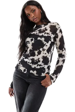 Object Long sleeve mesh top in cow print