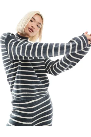 Pieces® High neck sweater in gray blue stripe - part of a set