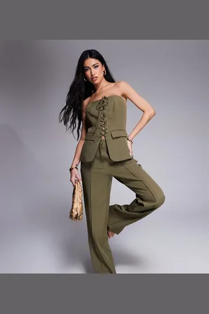 Kaiia Exclusive straight leg front seam pants in khaki - part of a set