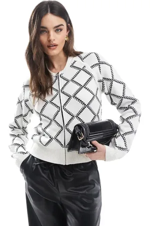 French Connection Odessa reversible check cardigan in white