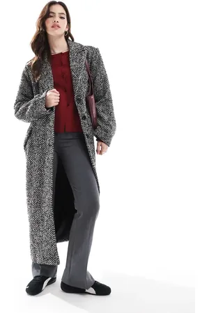 French Connection Herringbone coat in black and white