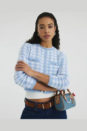 River Island Checked cropped cardigan in light