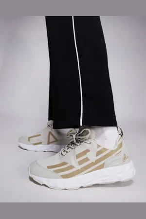 EA7 Armani logo knit sneakers in beige and gold