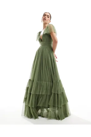 Lace & Beads Bridesmaid Madison maxi dress in soft olive