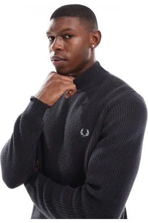 Fred Perry Lambs wool knit mock neck sweater in