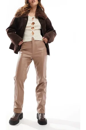 ASOS Faux leather straight leg pants in mocha