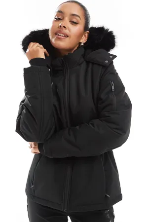 Threadbare Ski belted coat with faux fur hood in