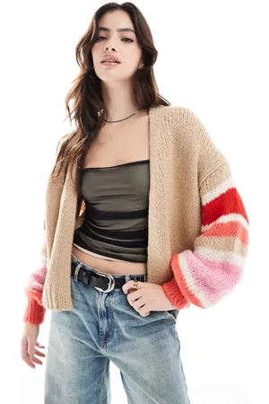 French Connection Monroe stripe sleeve cardigan in sand