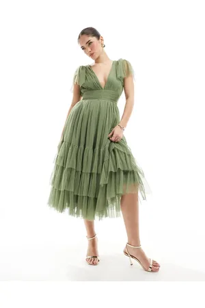 Lace & Beads Bridesmaid Madison midi dress in soft olive