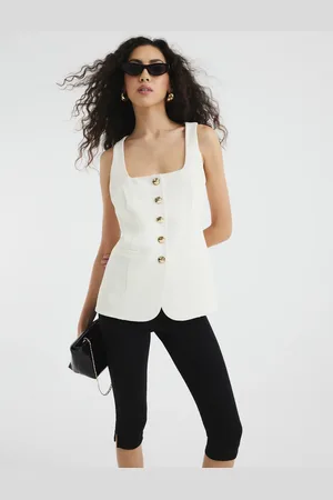River Island Square neck vest in cream