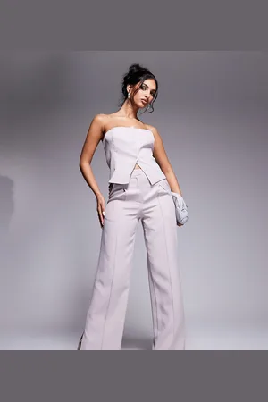 Kaiia Exclusive tailored wide leg seam detail pants in light - part of a set