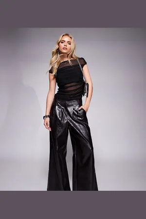 River Island Faux leather wide leg pants in dark