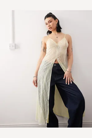 Reclaimed Lace mesh maxi layering dress in yellow