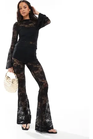 Miss Selfridge Lace flare pants in black