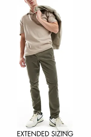 ASOS Tapered fit cord pants with elastic waist in khaki