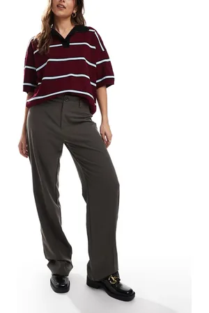 Pull&Bear High waist straight leg pants in dark