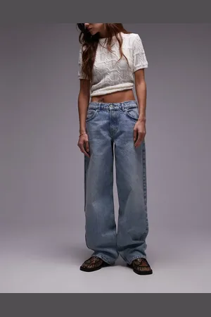 Topshop Cinch low rise relaxed jeans in bleach