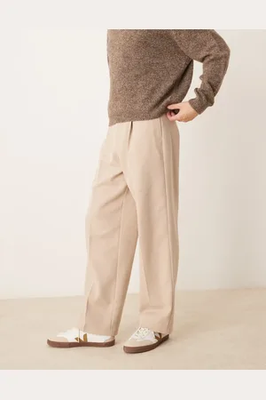ASOS Smart wool mix wide leg pants with front pleat in stone herringbone