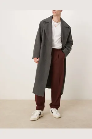 ASOS Smart wool mix oversized tapered pants with front pleat in burgundy twill
