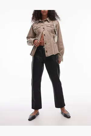 Topshop Mid rise straight cropped coated jeans in