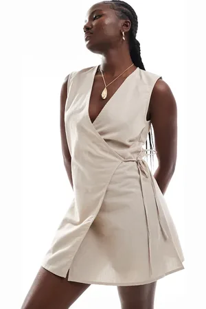 Esmée Esmee Exclusive wrap front mini beach dress in oat