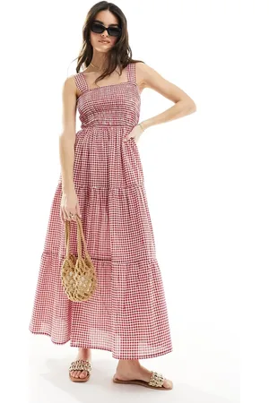 Esmée Esmee Exclusive gingham tiered maxi beach dress in cherry