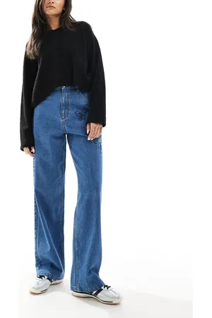 Miss Selfridge Embroidered floral baggy jean in wash