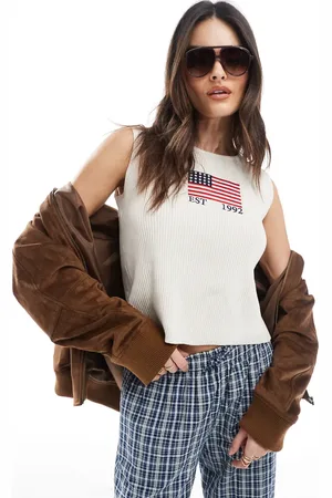 Daisy Street Knit tank top with USA graphic in