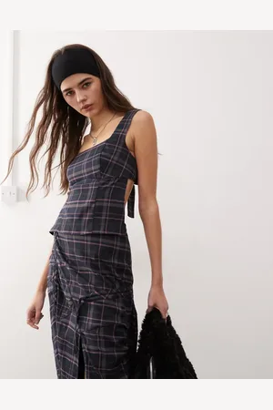COLLUSION Tie back cami top in plaid - part of a set