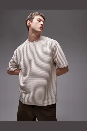 Topman Oversized fit smart ribbed T-shirt in stone