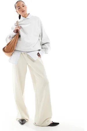 Pull&Bear Wide leg tailored pants in ecru
