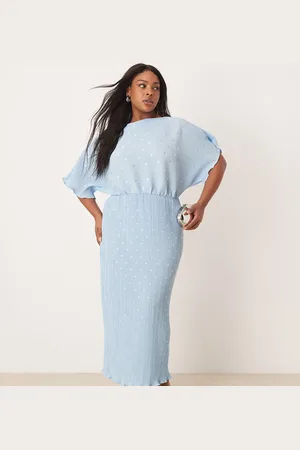 Never Fully Dressed Tilly off shoulder plisse midaxi dress in