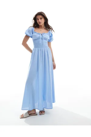 Esmée Esmee Exclusive puff sleeve tie front maxi beach dress in
