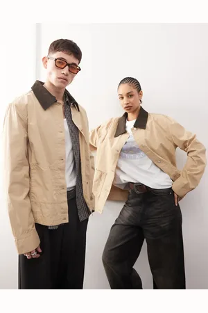 Reclaimed Unisex harrington overshirt jacket in beige