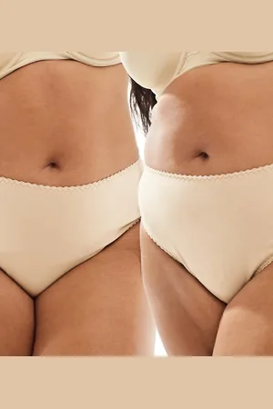 ASOS ASOS DESIGN Curve 2 pack Mila cotton brazilian briefs in beige