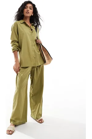 Esmée Esmee Exclusive textured beach pants in olive - part of a set