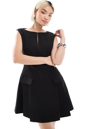 French Connection Azra twill drop waist pleated mini dress in
