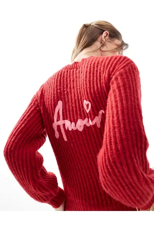 The Frolic Exclusive volume sleeve amour embroidered heart button up cardigan in