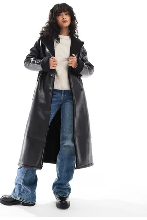 Threadbare Longline aviator coat with borg trims in