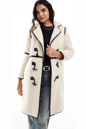 Threadbare Longline borg coat in cream with contrast trim