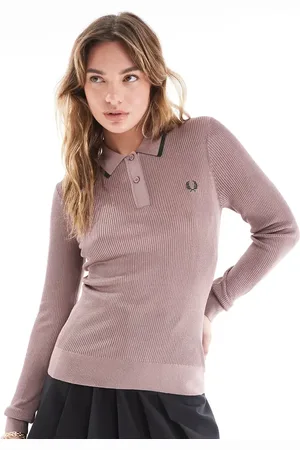 Fred Perry Long sleeve ribbed knitted shirt in dusty