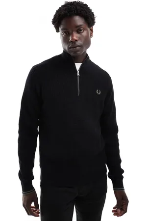 Fred Perry Waffle stitch knit half zip sweater in