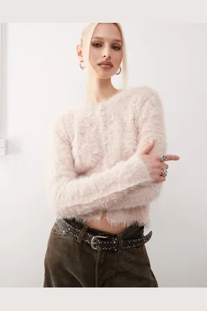 Monki Fluffy knit cardigan in light dusty