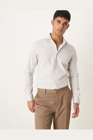 MANGO Thin brown stripe shirt in