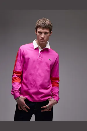 Lacoste Long sleeve rugby shirt in with red taping