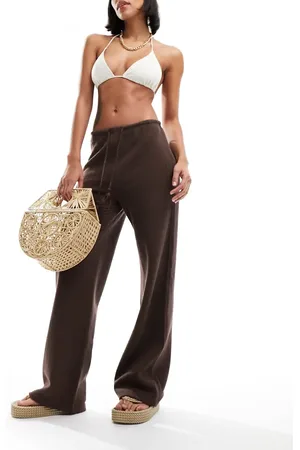 Iisla & Bird Narrow waist fine knit beach full length pants in dark