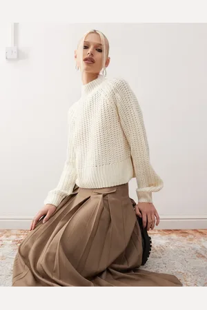 Noisy May High neck cropped knit sweater in cream