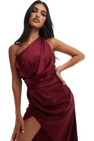 Jarlo One shoulder slit maxi dress in burgundy