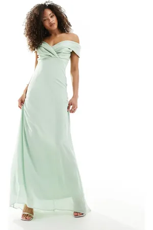 TFNC Bridesmaids bardot fitted maxi dress in fresh mint