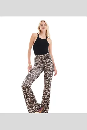 ONLY Ribbed flare pants in leopard print